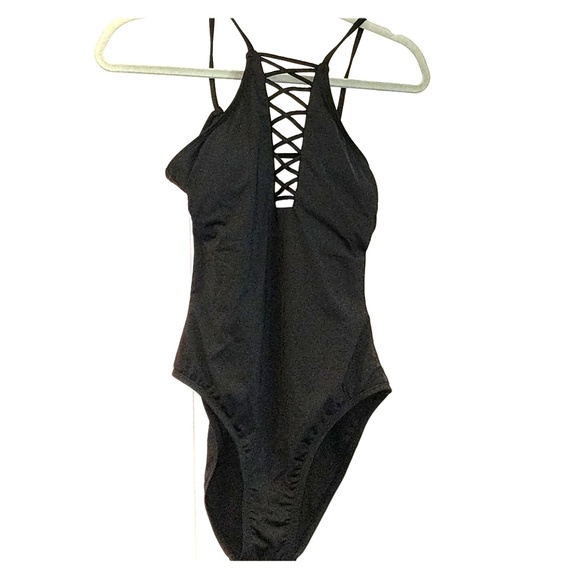 black criss cross one piece swimsuit